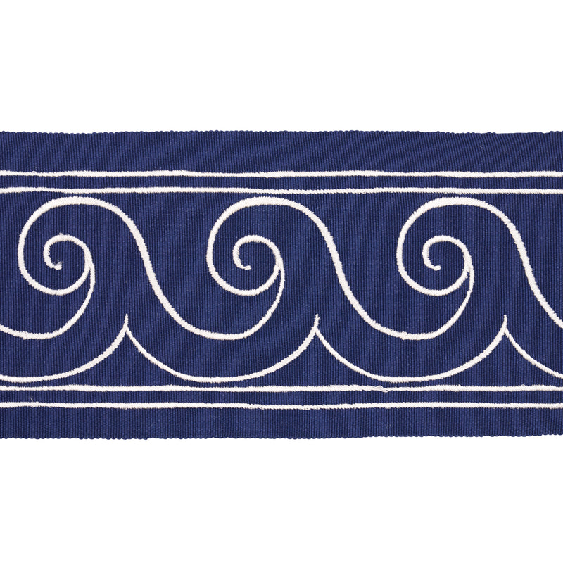 Schumacher GREEK WAVES TRIM WHITE ON NAVY Trim | Atlanta Fabrics