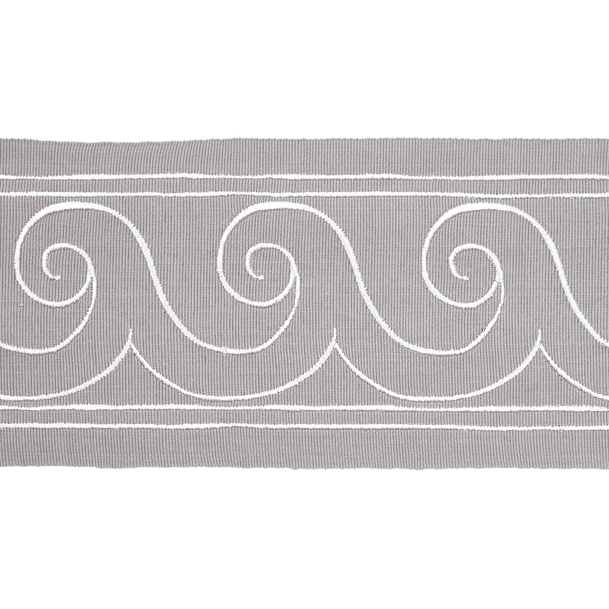 Schumacher GREEK WAVES TRIM WHITE ON GREY Trim | Atlanta Fabrics
