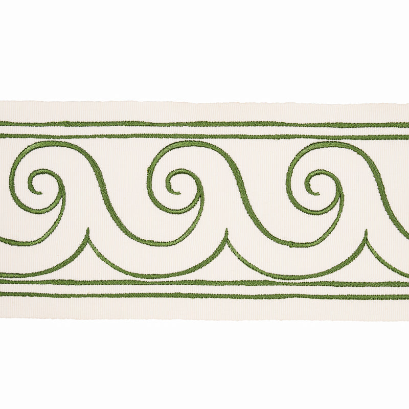 Schumacher GREEK WAVES TRIM GREEN ON IVORY Trim | Atlanta Fabrics