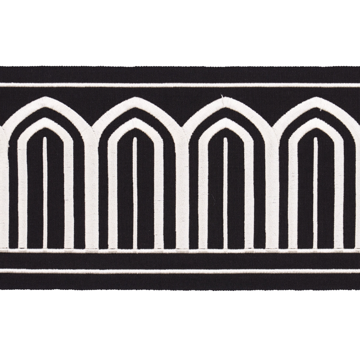 Schumacher ARCHES EMBROIDERED TAPE WIDE WHITE ON BLACK Trim | Atlanta Fabrics