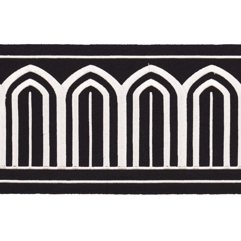 Schumacher ARCHES EMBROIDERED TAPE WIDE WHITE ON BLACK Trim | Atlanta Fabrics