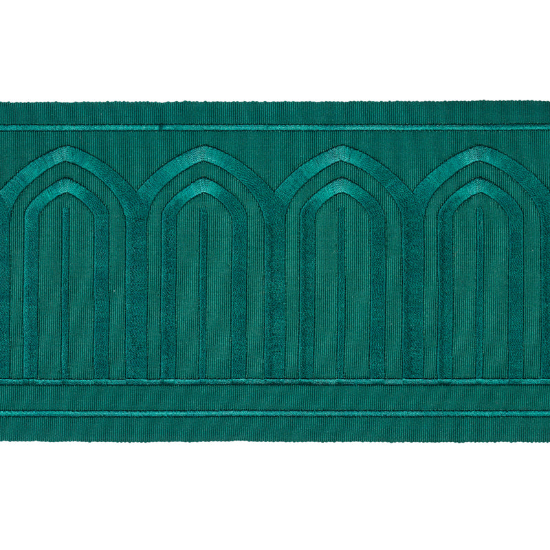 Schumacher ARCHES EMBROIDERED TAPE WIDE EMERALD Trim | Atlanta Fabrics