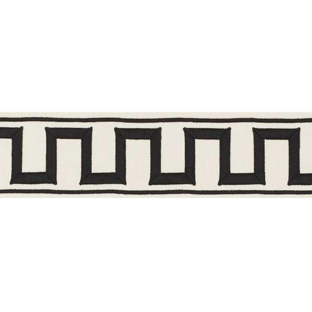 GREEK KEY EMBROIDERED TAPE BLACK ON IVORY