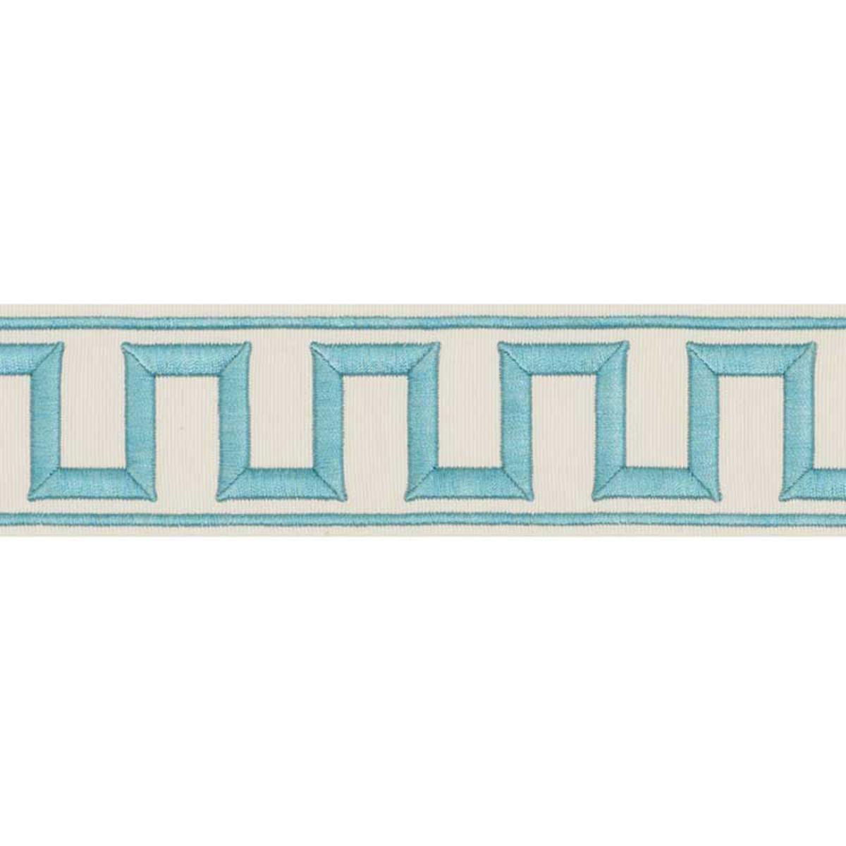 GREEK KEY EMBROIDERED TAPE AQUA