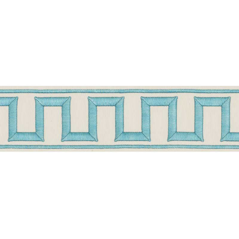 Schumacher GREEK KEY EMBROIDERED TAPE AQUA Trim | Atlanta Fabrics