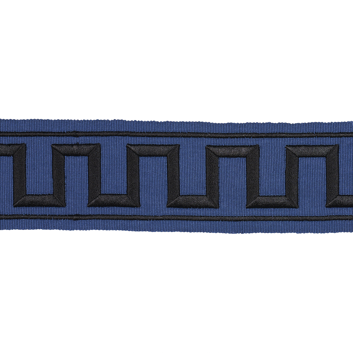 GREEK KEY EMBROIDERED TAPE BLACK ON NAVY