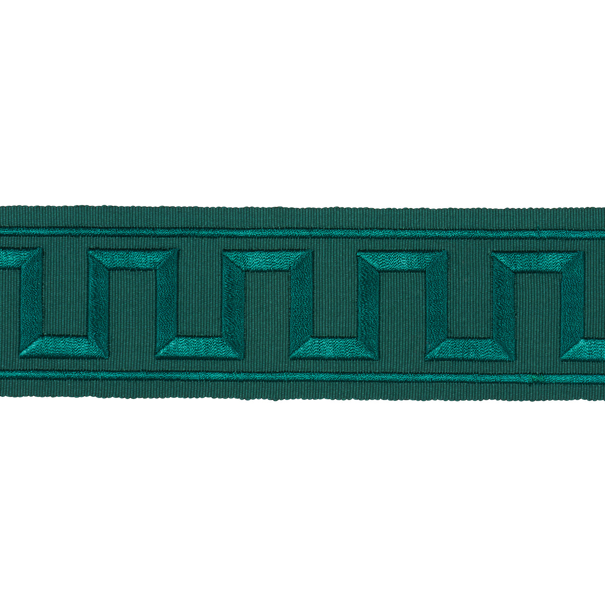 Schumacher GREEK KEY EMBROIDERED TAPE EMERALD Trim | Atlanta Fabrics
