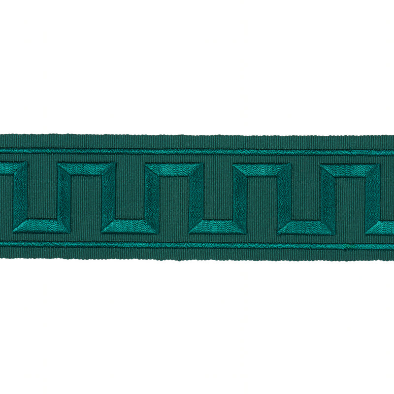 Schumacher GREEK KEY EMBROIDERED TAPE EMERALD Trim | Atlanta Fabrics