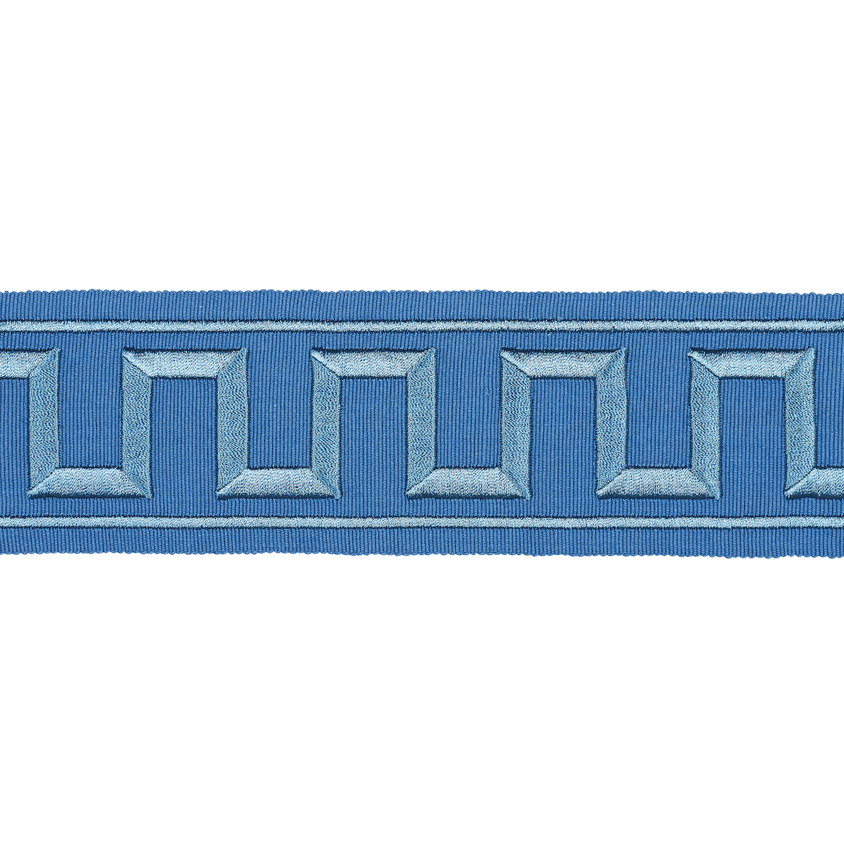 Schumacher GREEK KEY EMBROIDERED TAPE TEAL Trim | Atlanta Fabrics