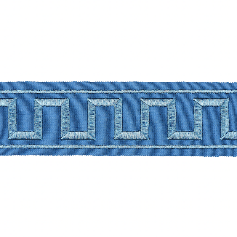 Schumacher GREEK KEY EMBROIDERED TAPE TEAL Trim | Atlanta Fabrics