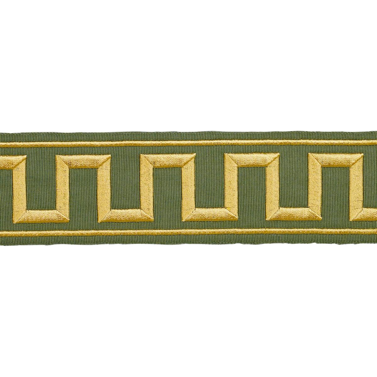 Schumacher GREEK KEY EMBROIDERED TAPE OLIVE Trim | Atlanta Fabrics