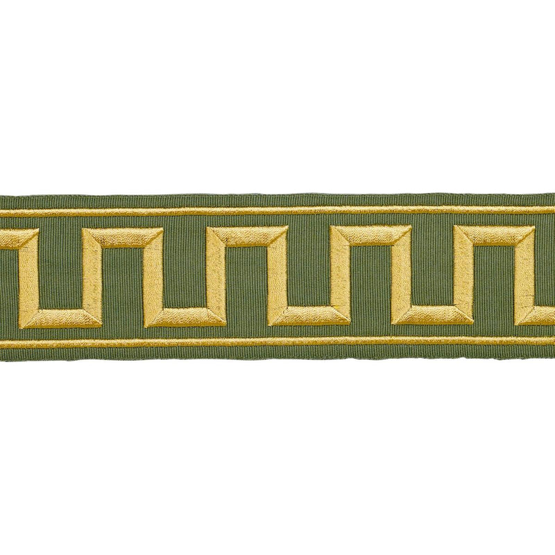 Schumacher GREEK KEY EMBROIDERED TAPE OLIVE Trim | Atlanta Fabrics