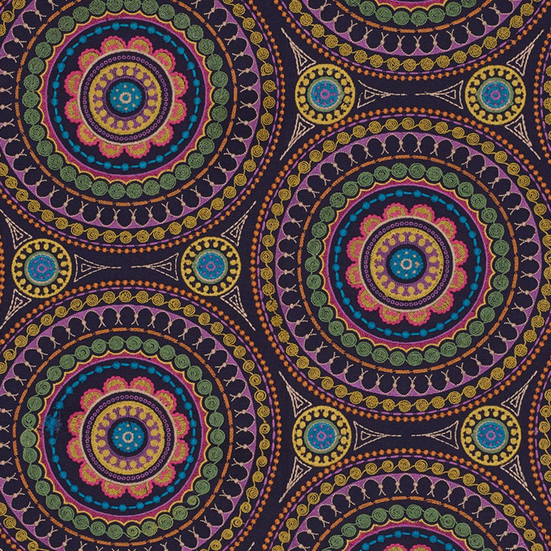 SCHUMACHER IDRIS EMBROIDERY NAVY & MULTI FABRIC | Atlanta Fabrics
