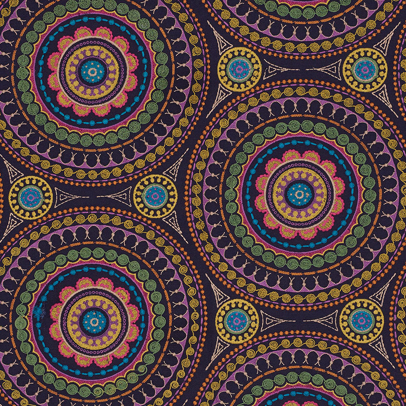 Schumacher IDRIS EMBROIDERY NAVY & MULTI Fabric | Atlanta Fabrics
