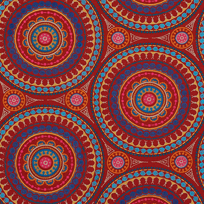 SCHUMACHER IDRIS EMBROIDERY RED & MULTI FABRIC | Atlanta Fabrics