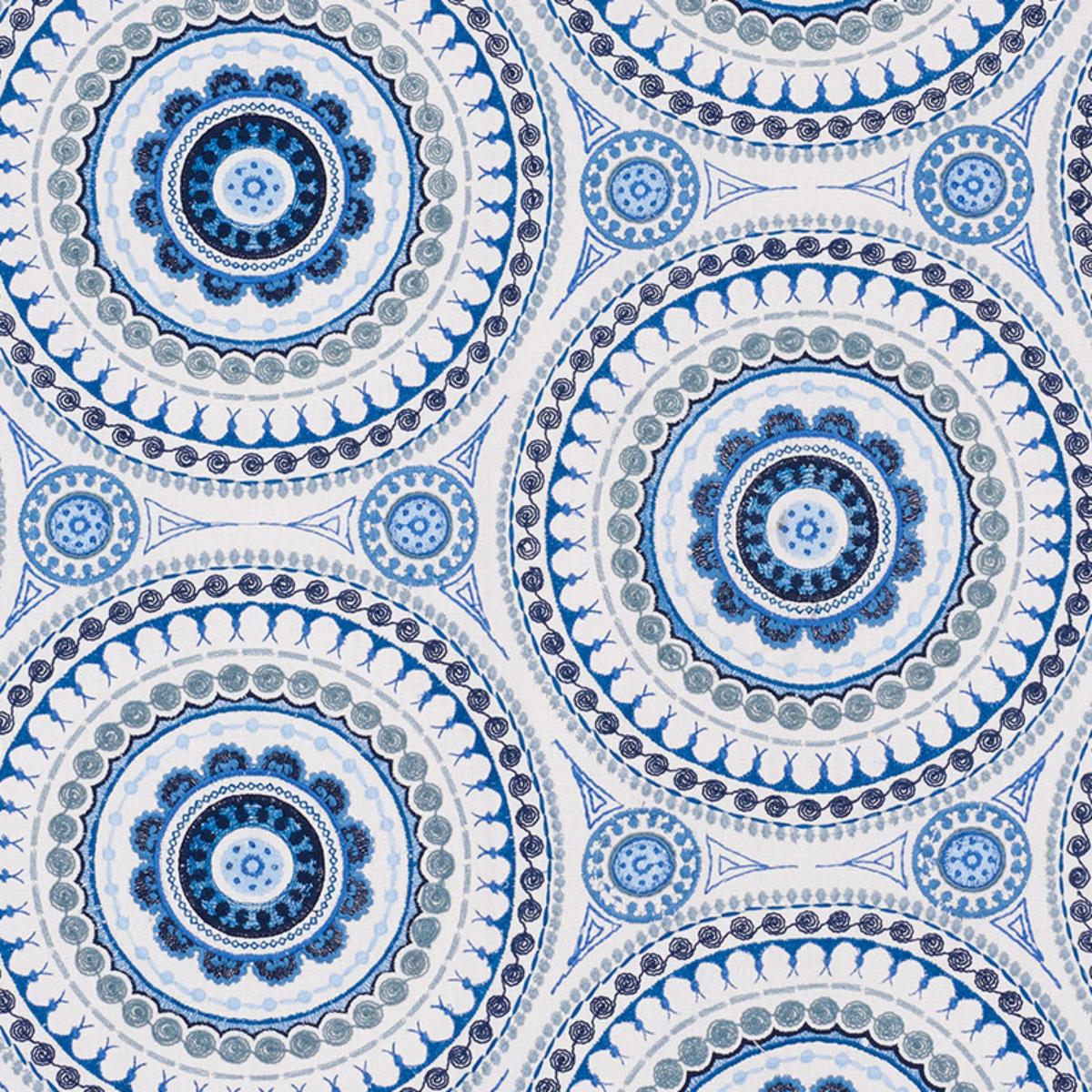 SCHUMACHER IDRIS EMBROIDERY BLUES FABRIC | Atlanta Fabrics