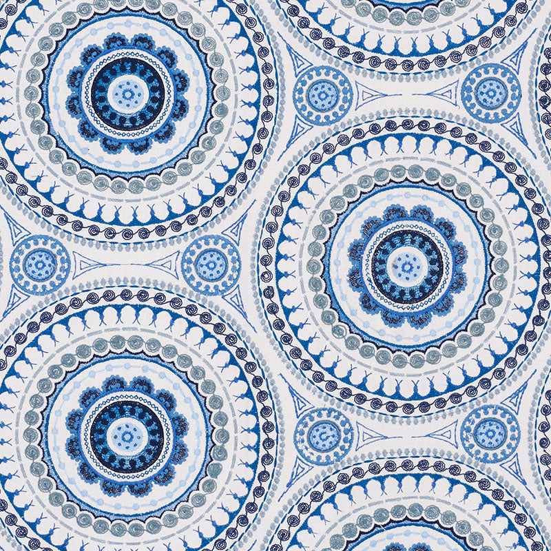 Schumacher IDRIS EMBROIDERY BLUES Fabric | Atlanta Fabrics