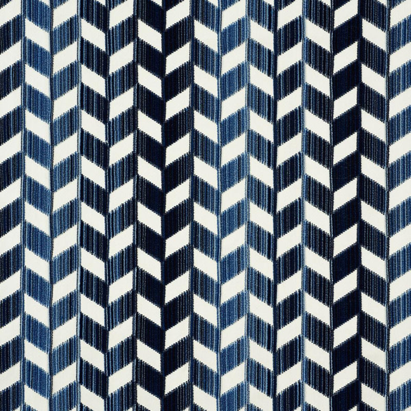 SCHUMACHER CHEVRON STRIE VELVET LAPIS FABRIC | Atlanta Fabrics