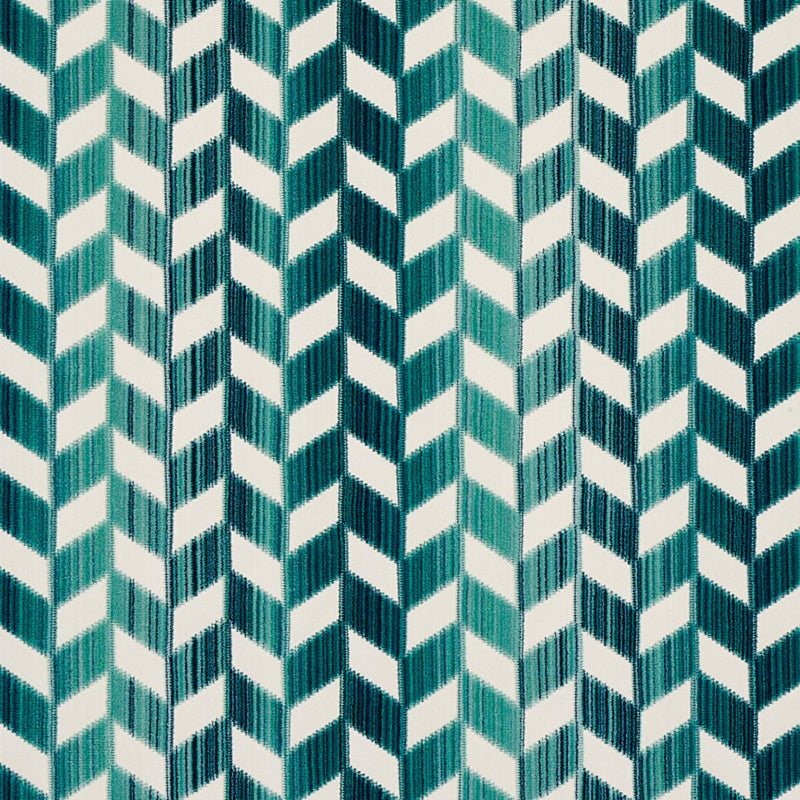 SCHUMACHER CHEVRON STRIE VELVET PEACOCK FABRIC | Atlanta Fabrics