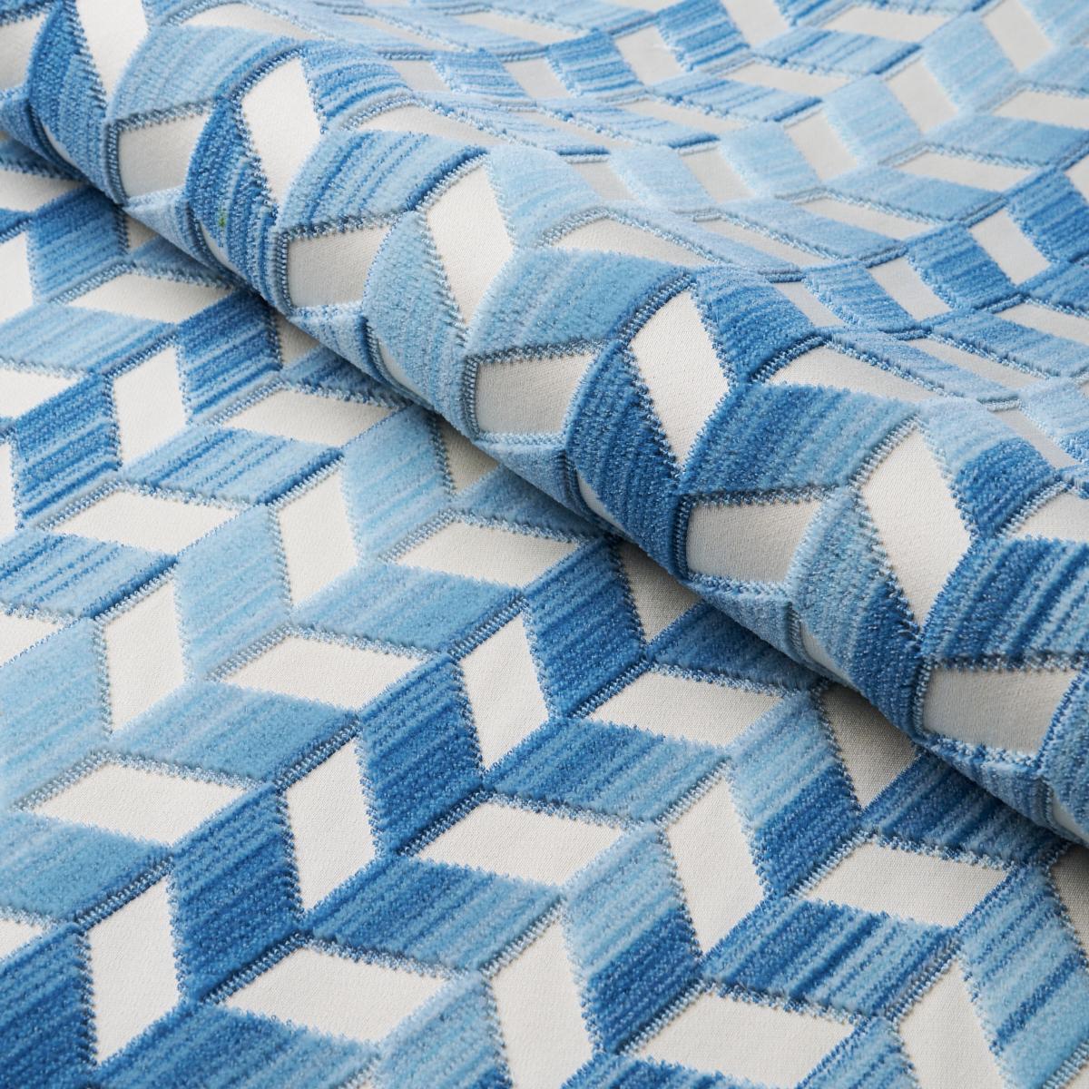 SCHUMACHER CHEVRON STRIE VELVET PORCELAIN FABRIC | Atlanta Fabrics