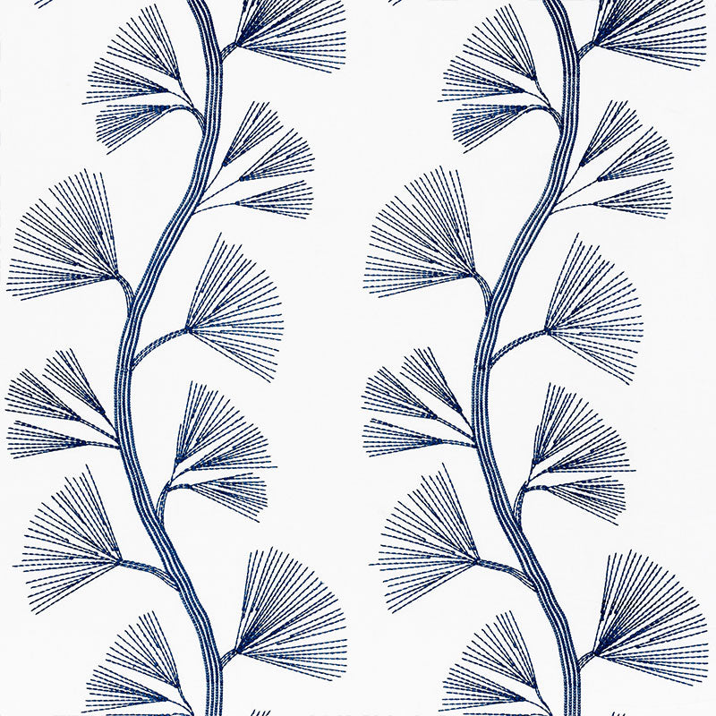 Schumacher GINKGO EMBROIDERY MARINE Fabric | Atlanta Fabrics