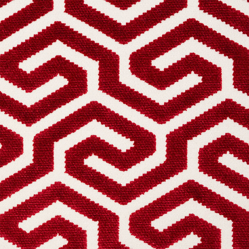 Schumacher MING FRET VELVET RED Fabric | Atlanta Fabrics