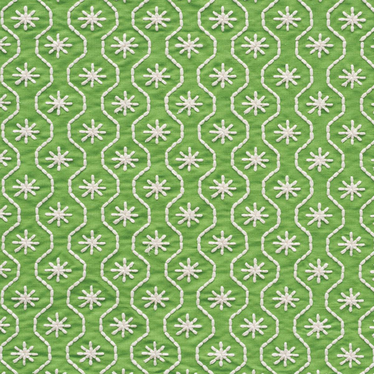 SCHUMACHER GIGI EMBROIDERY GREEN FABRIC | Atlanta Fabrics