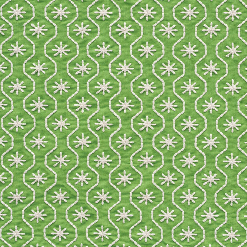 SCHUMACHER GIGI EMBROIDERY GREEN FABRIC | Atlanta Fabrics