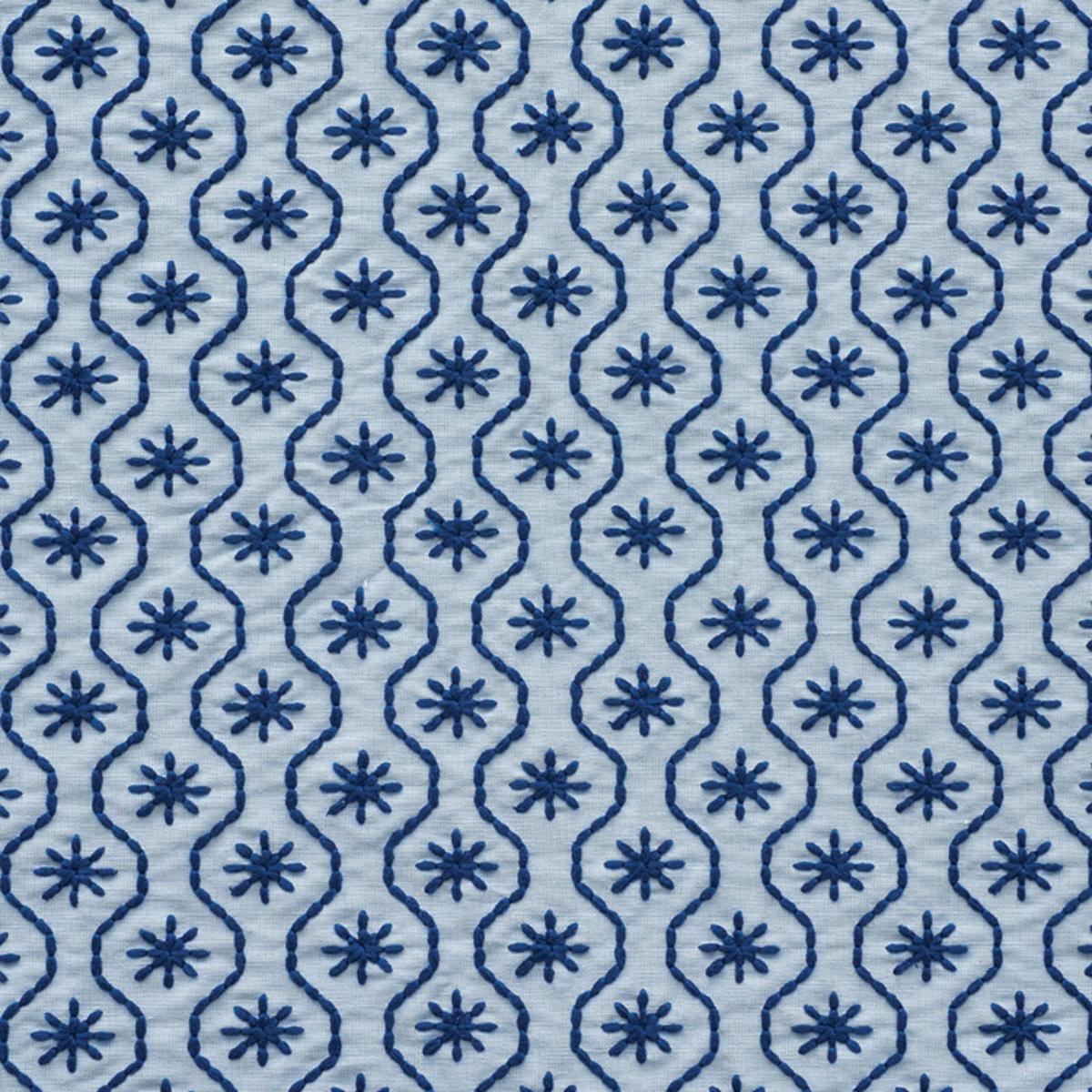 SCHUMACHER GIGI EMBROIDERY BLUE FABRIC | Atlanta Fabrics
