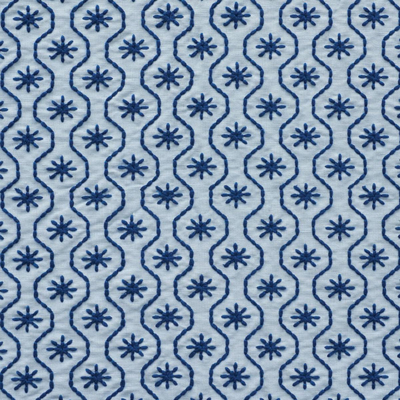 SCHUMACHER GIGI EMBROIDERY BLUE FABRIC | Atlanta Fabrics