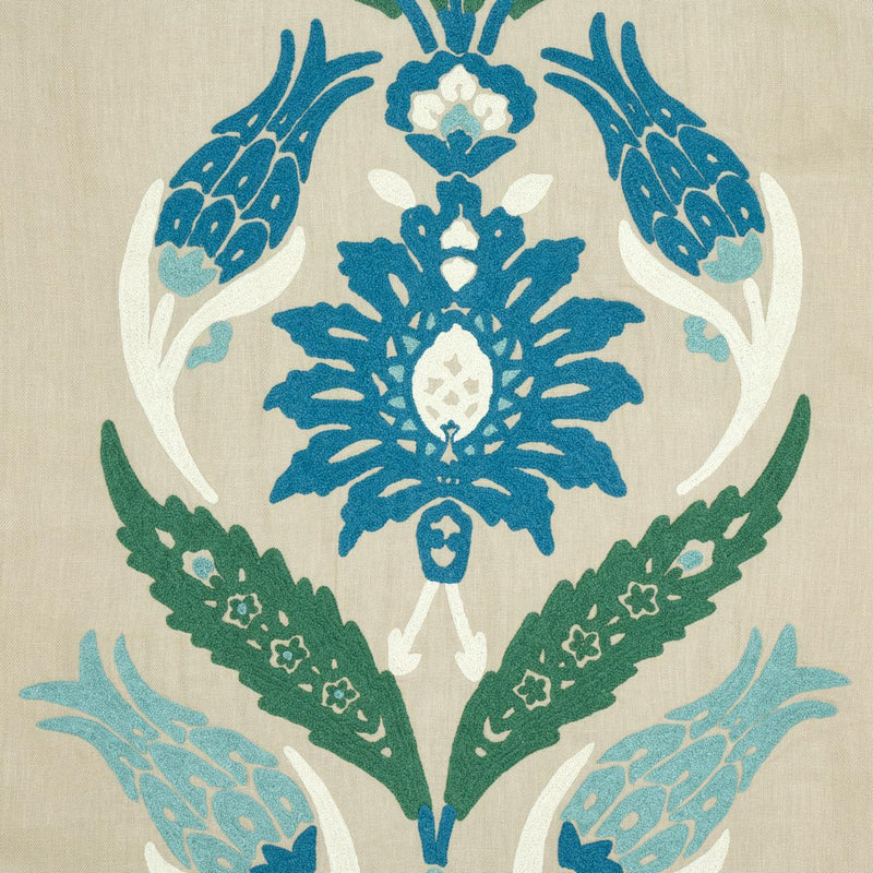 SCHUMACHER ANAGADA EMBROIDERY PEACOCK FABRIC | Atlanta Fabrics
