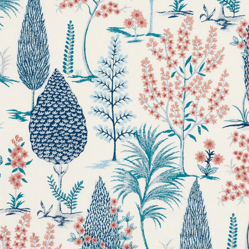 SCHUMACHER PANDORA EMBROIDERY DELFT & ROSE FABRIC | Atlanta Fabrics