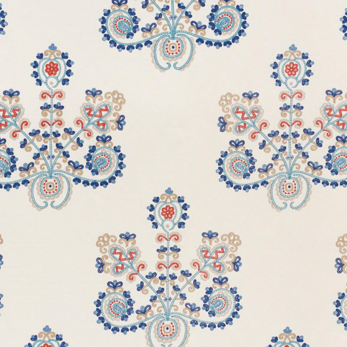 SCHUMACHER ESTRELLA EMBROIDERY INDIGO SPICE FABRIC | Atlanta Fabrics