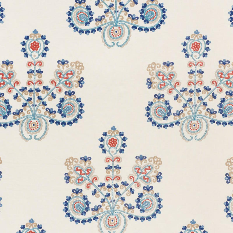 SCHUMACHER ESTRELLA EMBROIDERY INDIGO SPICE FABRIC | Atlanta Fabrics