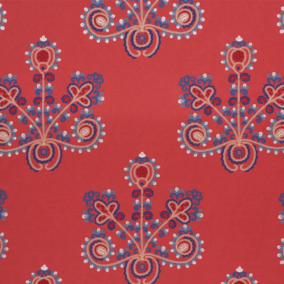 SCHUMACHER ESTRELLA EMBROIDERY VERMILION FABRIC | Atlanta Fabrics