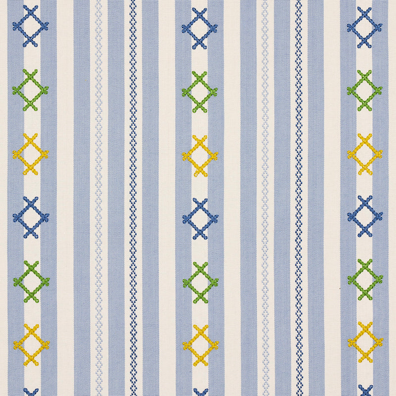 Schumacher RHODES STRIPE SKY Fabric | Atlanta Fabrics