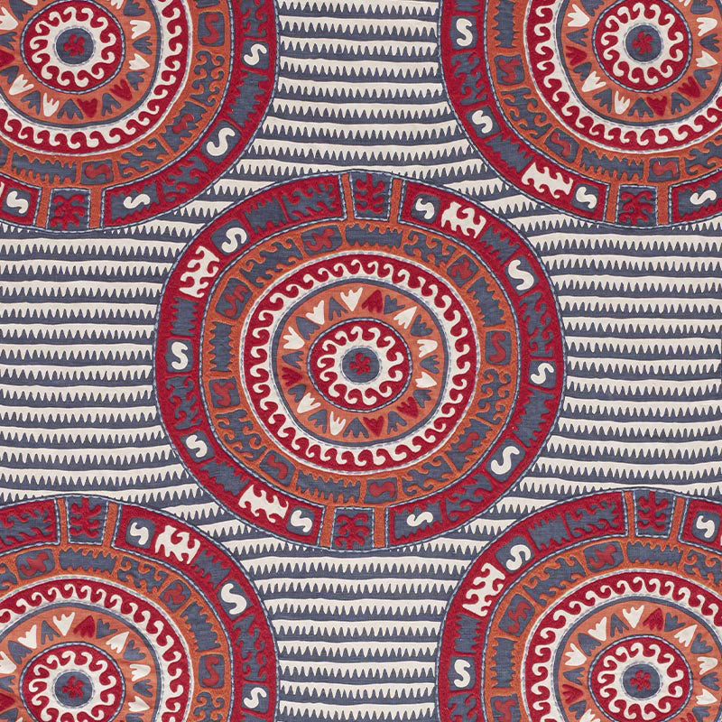 Schumacher CORFU NAVY MULTI Fabric | Atlanta Fabrics