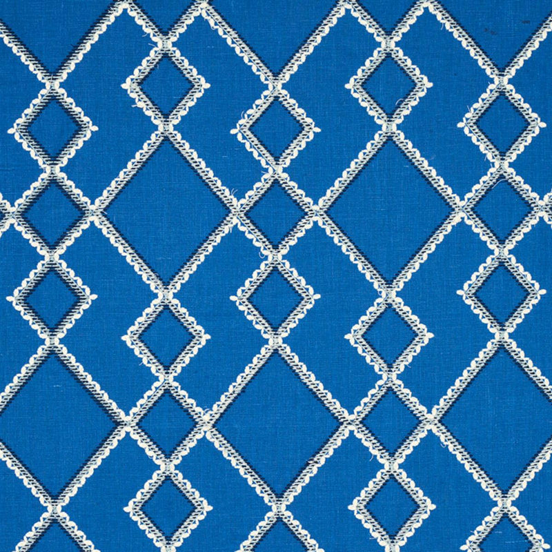 SCHUMACHER BRANSON EMBROIDERY BLUE FABRIC | Atlanta Fabrics