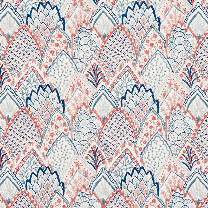 Schumacher ALBIZIA EMBROIDERY DELFT & ROSE Fabric | Atlanta Fabrics