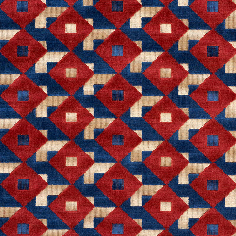 Schumacher DAZZLE SHIP VELVET BLUE & RED Fabric | Atlanta Fabrics