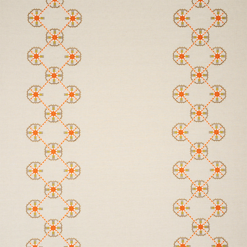 Schumacher CHAMIZAL EMBROIDERY ORANGE & PINK Fabric | Atlanta Fabrics