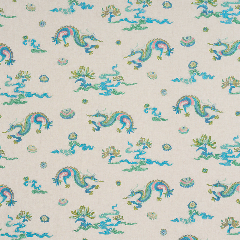 Schumacher Hanlun Dragon Embroidery NATURAL Fabric | Atlanta Fabrics