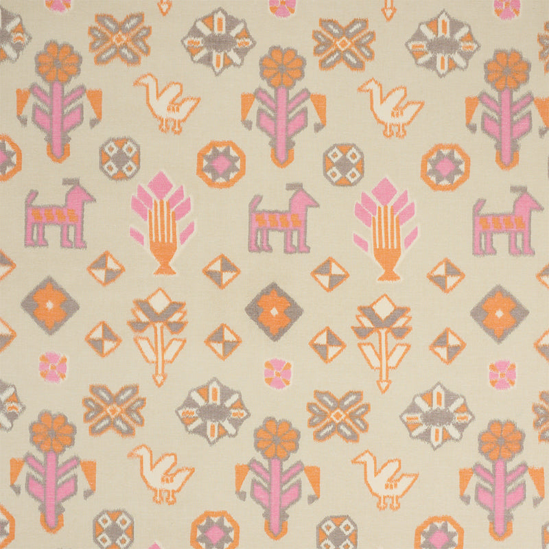 Schumacher CHUSKA WARP PRINT PINK & ORANGE Fabric | Atlanta Fabrics