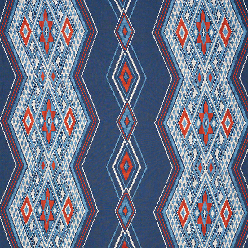 Schumacher Bayeta Embroidery BLUE & RED Fabric | Atlanta Fabrics