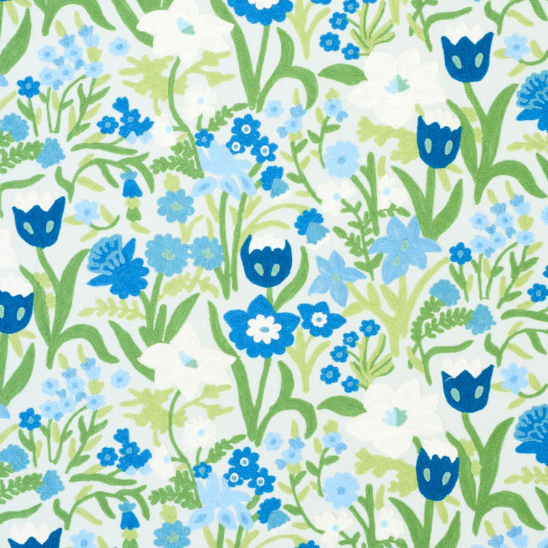 SCHUMACHER CREWEL GARDEN SKY FABRIC | Atlanta Fabrics