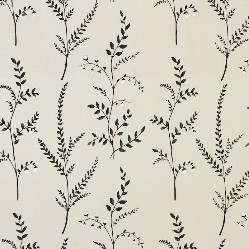 Schumacher Cynthia Embroidered Print BLACK Fabric | Atlanta Fabrics