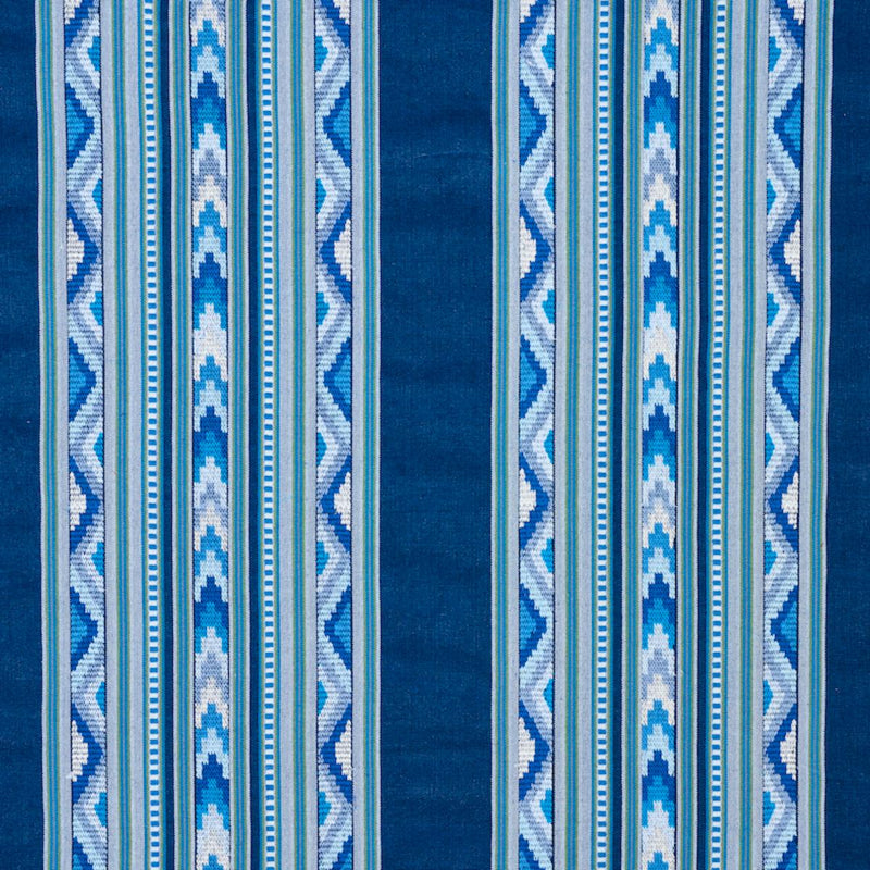 SCHUMACHER ZARZUELA STRIPE EMBROIDERY INDIGO FABRIC | Atlanta Fabrics