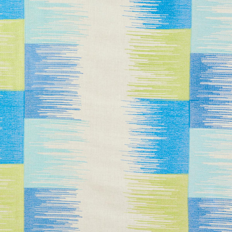 SCHUMACHER SUNBURST STRIPE EMBROIDERY BLUE & LIME FABRIC | Atlanta Fabrics