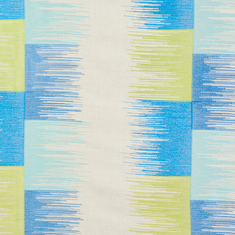 Schumacher SUNBURST STRIPE EMBROIDERY BLUE & LIME Fabric | Atlanta Fabrics