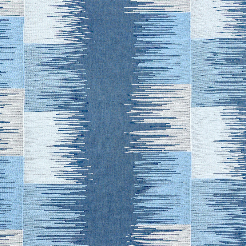 Schumacher SUNBURST STRIPE EMBROIDERY BLUES Fabric | Atlanta Fabrics